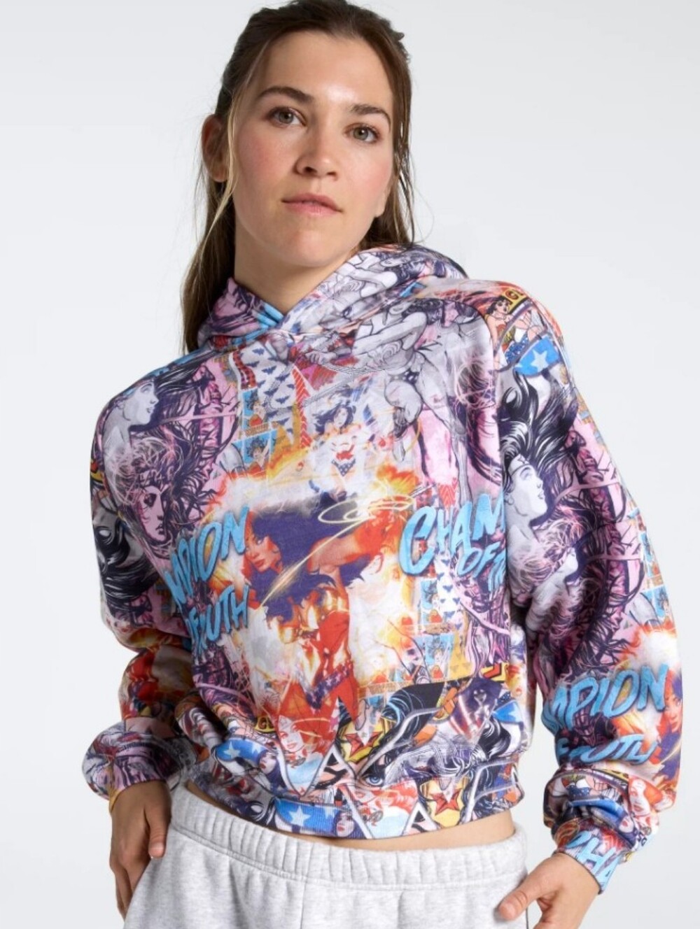DC X DSG Collaboratio Wonder Woman Multi-Color Graphic Crop Hoodie, NWT